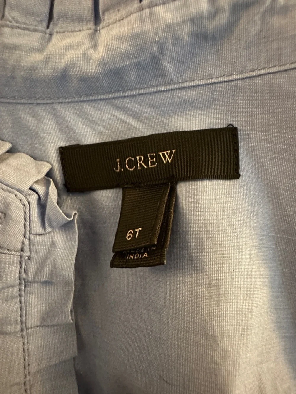 J. Crew Light Blue Ruffle Hem Minimalist Classic Button Down‎ Top Size 6 Tall